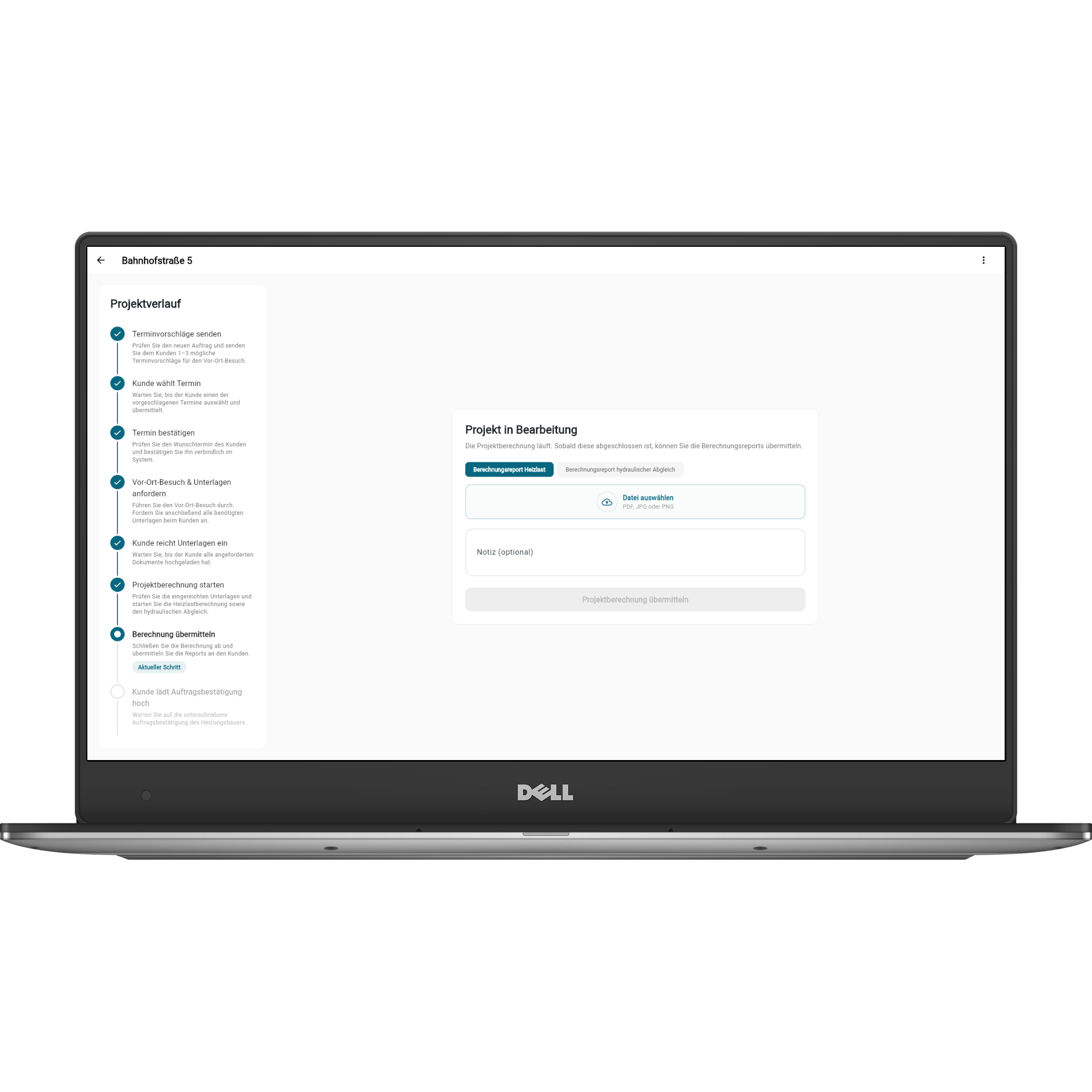 Thermoapp Projekt-Wizard auf einem Laptop